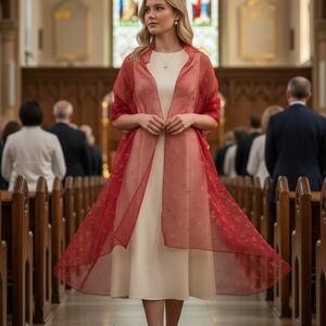 Honwenle Shawl Wrap Womens Red Sheer Lightweight Gold Dove I love Jesus Print